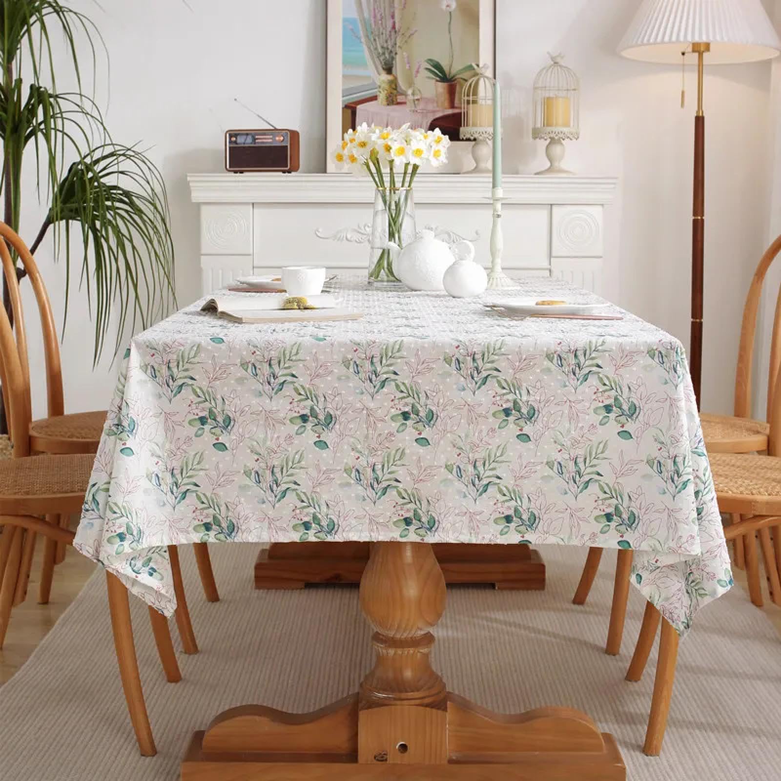 Nappe rustique en tissu vert pour décoration de table de ferme et repas en famille