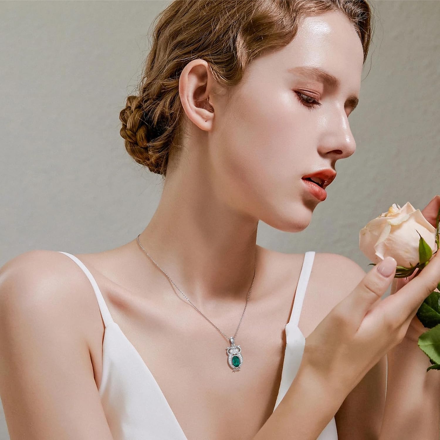 Lab Created Emerald Pendant Necklace 925 Sterling Silver Animal Pendant for Women Ladies