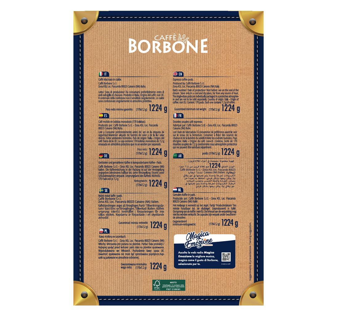 Caffè Borbone Kompostowalna Kapsułka do Kawy Mieszanka Ekskluzywna 170 Saszetek ESE 44 mm