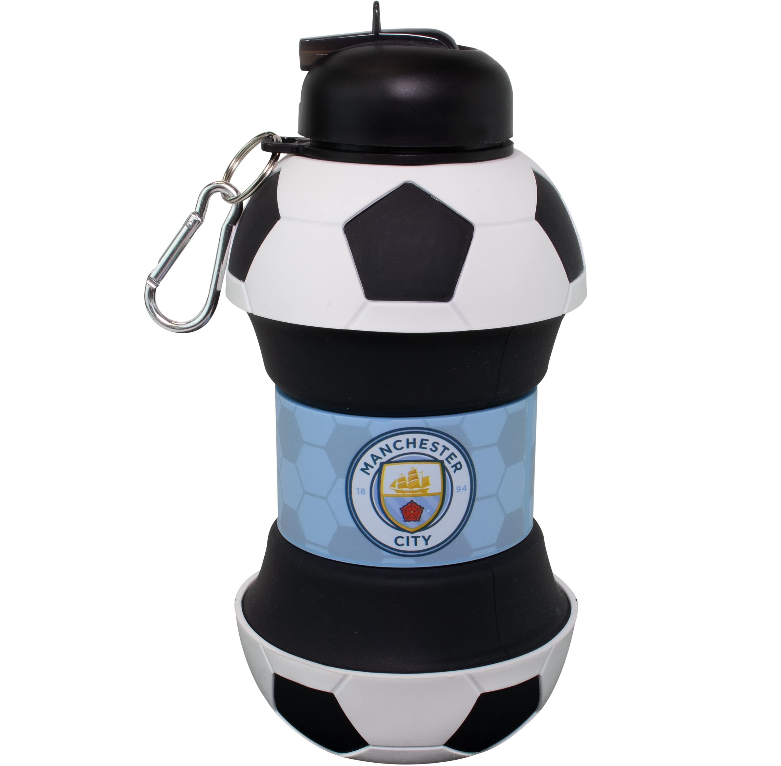 Maccabi ART Manchester City Clip-On Collapsible 1 Liter, 34 oz. size BPA-Free Silicone Soccer Large Water Bottle