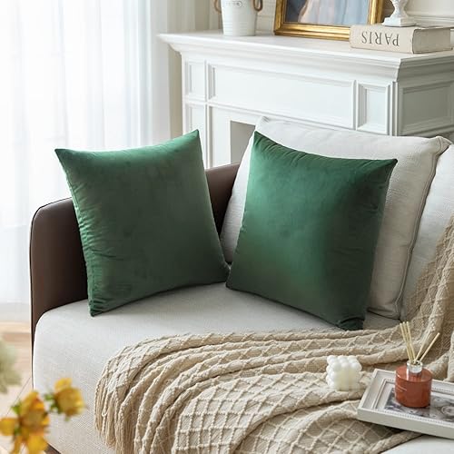Miniatura 3 de Juego de 2 fundas de almohada de terciopelo sólido de color verde cazador, fundas de almohada acogedoras y suaves para sofá, cama y sala de estar,