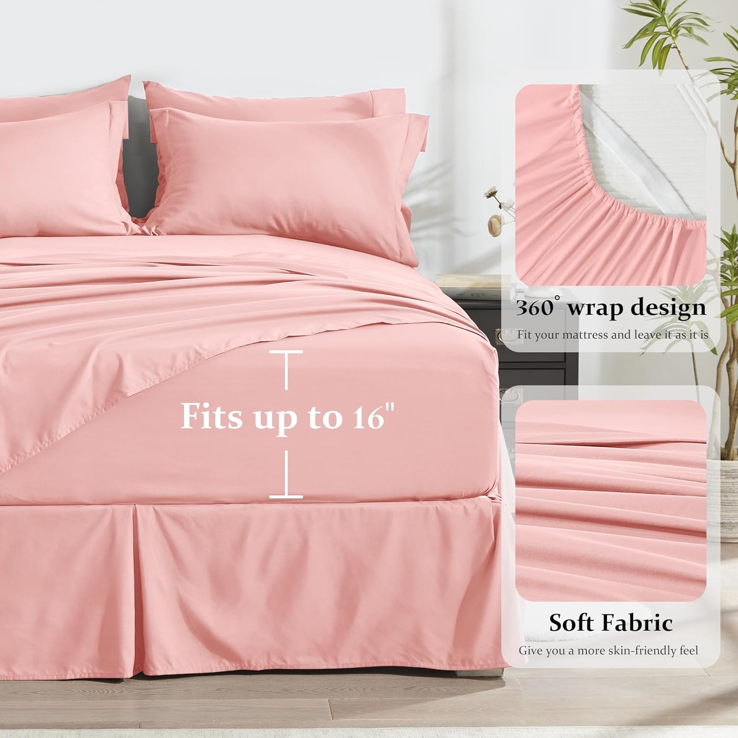 Newspin Full Comforter Set Pink - Bed in a Bag Full Size 8 Pieces, All Season Bed Set, Fluffy Comforter Set with Sheets, Sheet Set Quilt Blanket, Pillowcases & Shams & Bed Skirt