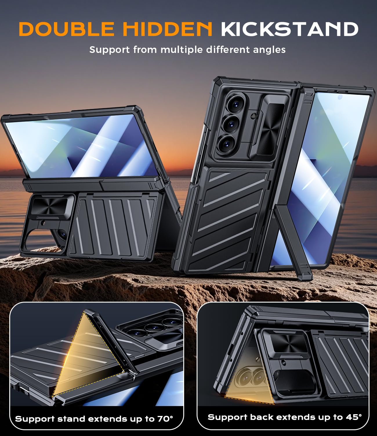 Funda tipo cartera para Samsung Galaxy Z-Fold-7: [tarjetero y funda para cámara] [bloqueo RFID] - Funda resistente para teléfono con soporte vertical y horizontal, parte trasera texturizada