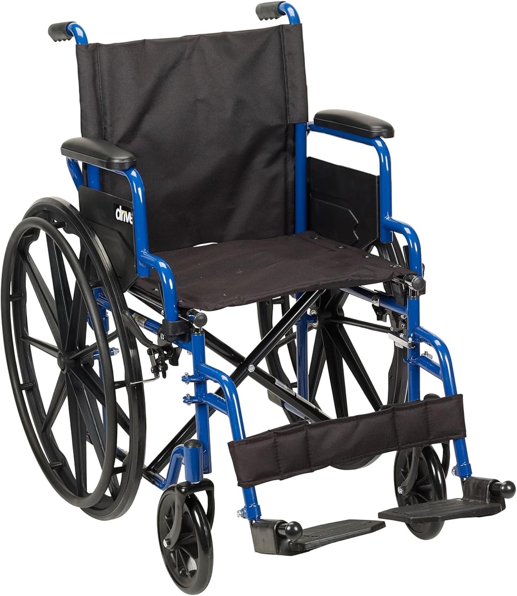 Drive Medical Blue Streak Lightweight Wheelchair - Portable Folding Mobility Aid - Swing-Away Footrests - Desk Arms - Durable Steel Frame - Easy Transport & Storage - 18-Inch Seat