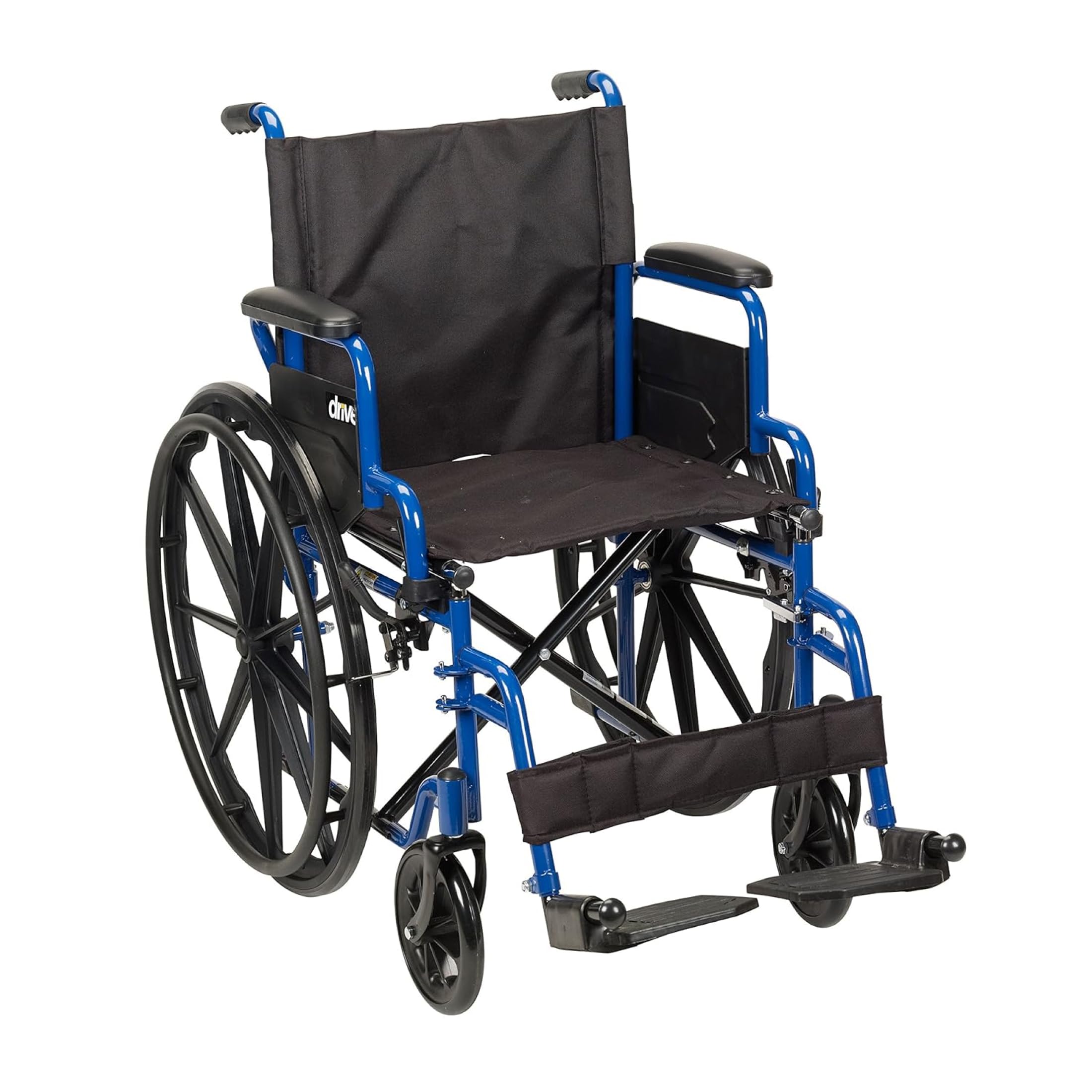 Drive Medical Blue Streak Lightweight Wheelchair - Portable Folding Mobility Aid - Swing-Away Footrests - Desk Arms - Durable Steel Frame - Easy Transport & Storage - 18-Inch Seat