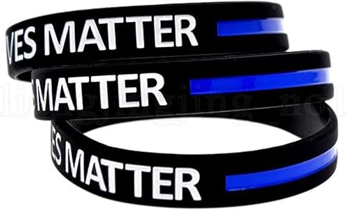 Blue Lives Matter - Paquete de 3 pulseras de silicona de línea azul fina - Pulseras de silicona - Tamaño 8 pulgadas adulto, Caucho, No es una piedra