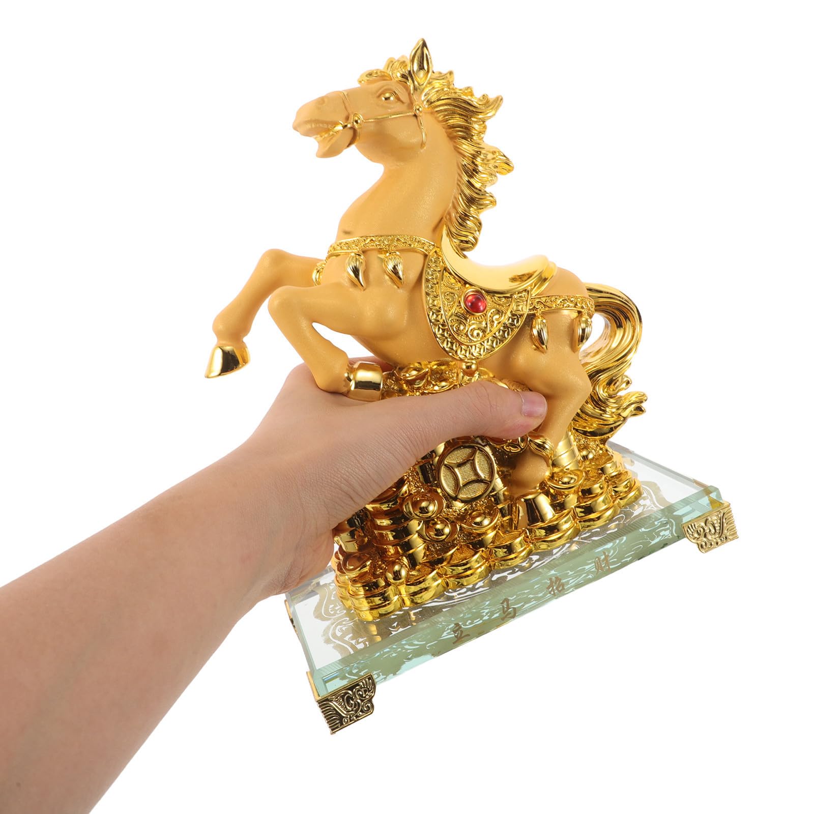 Generisch Pferdeskulptur aus Kunstharz Rote Kleiner Segensfigur 22X15X9cm für Bürodekoration zum Chinesischen Neujahr 2026 Feng Shui Reichtumsstatue