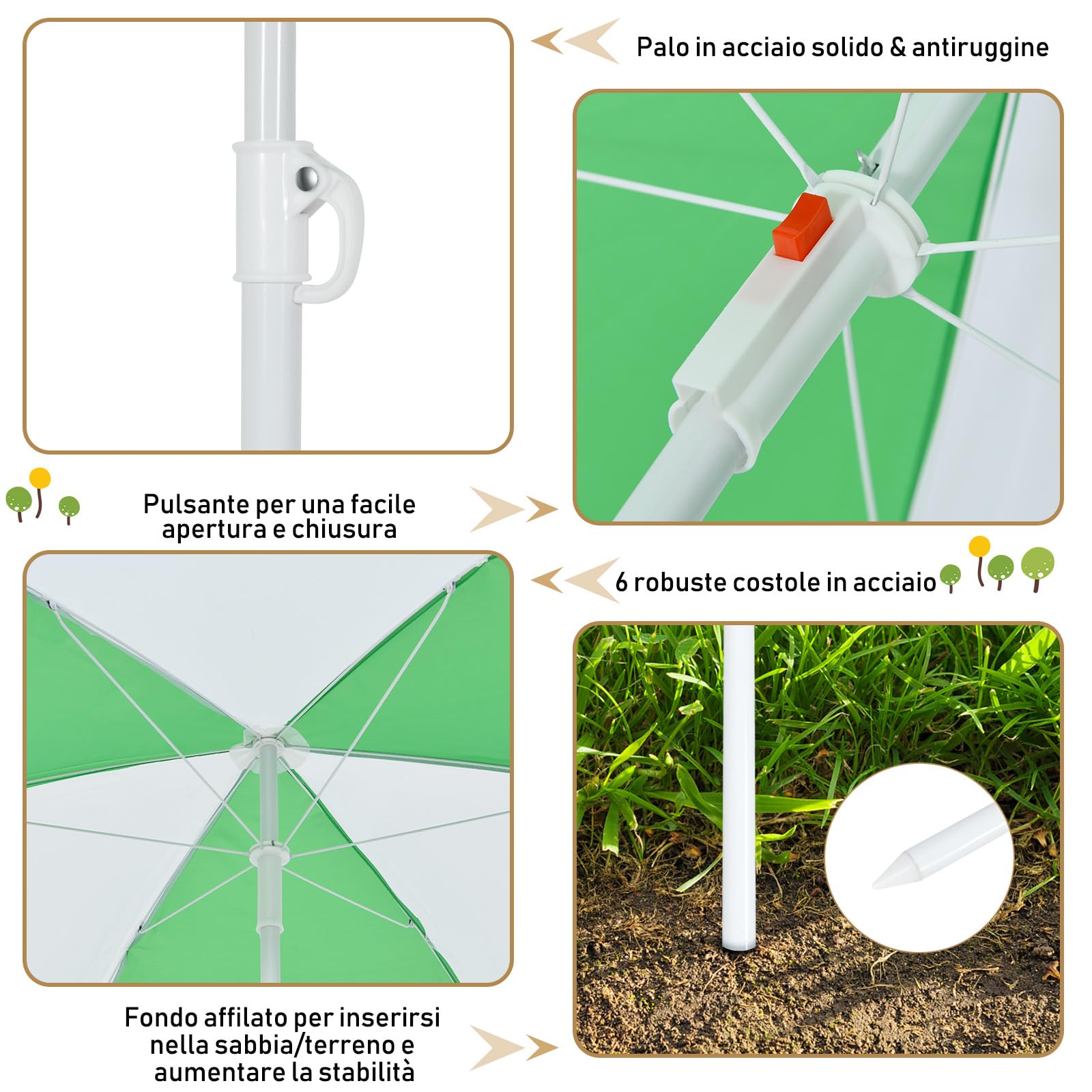 RELAX4LIFE 3 in 1 Set Tavolo e Sedie da Giardino per Bambini, Tavolo da Picnic con Ombrellone e 2 Vaschette, Tavolino e Panche da Esterno per Giardino Terrazzo e Balcone (Modello 8)