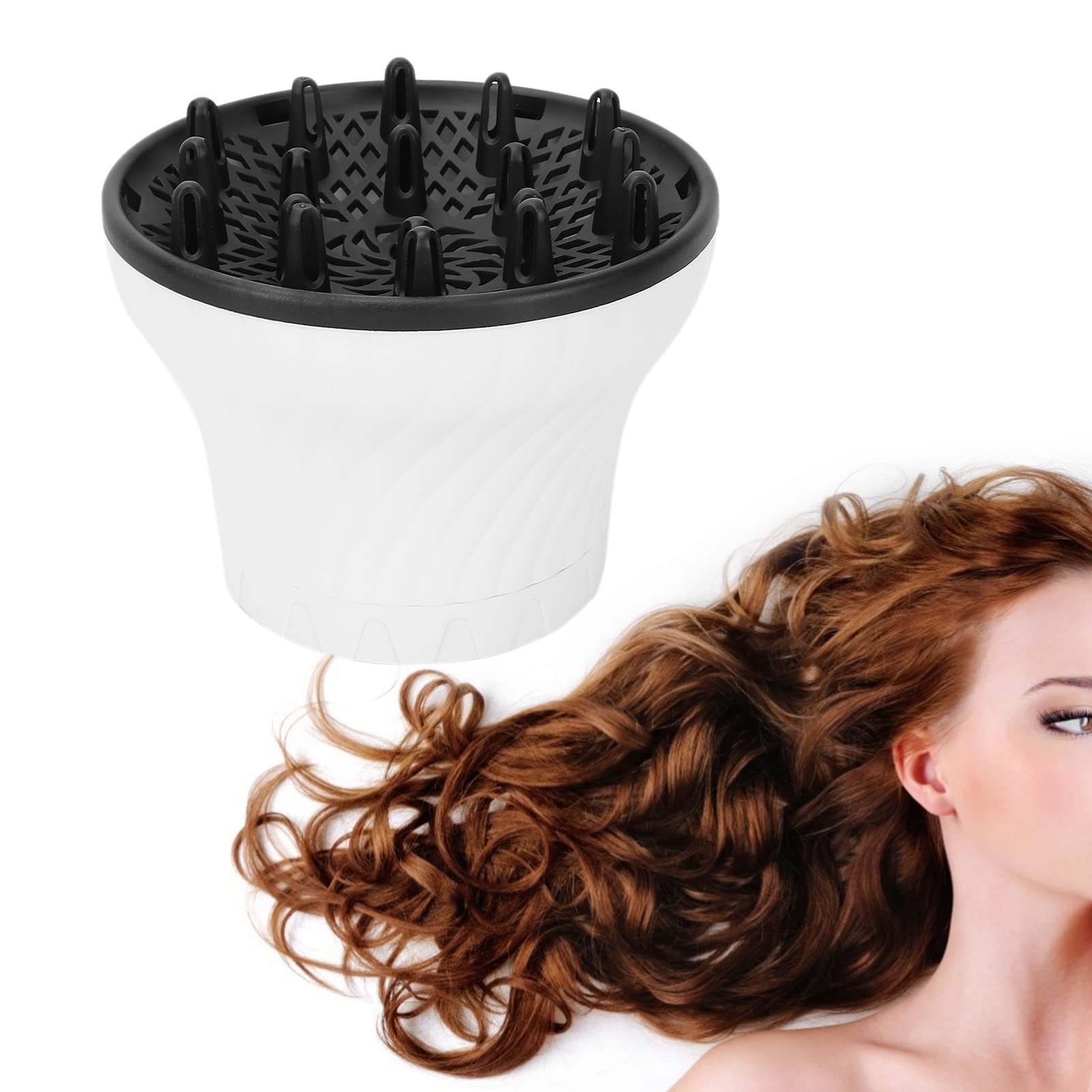 Hair Blow Dryer Diffuser, Universal Hair Diffuser, Hair Dryer Diffuser Attachment for Curly and Wavy Hair, Adjustable Hair Dryer Attachment Professional Salon Tool White