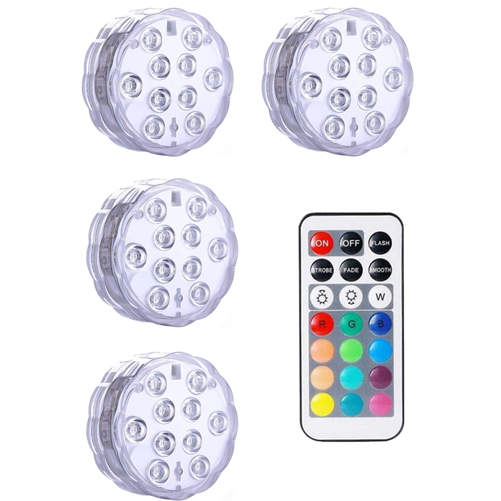 Luci della piscina Luce subacquea a 10 LED con telecomando Lampada da notte subacquea alimentata a batteria for la decorazione della festa nuziale della ciotola del vaso della piscina ( Size : 4 Lamp