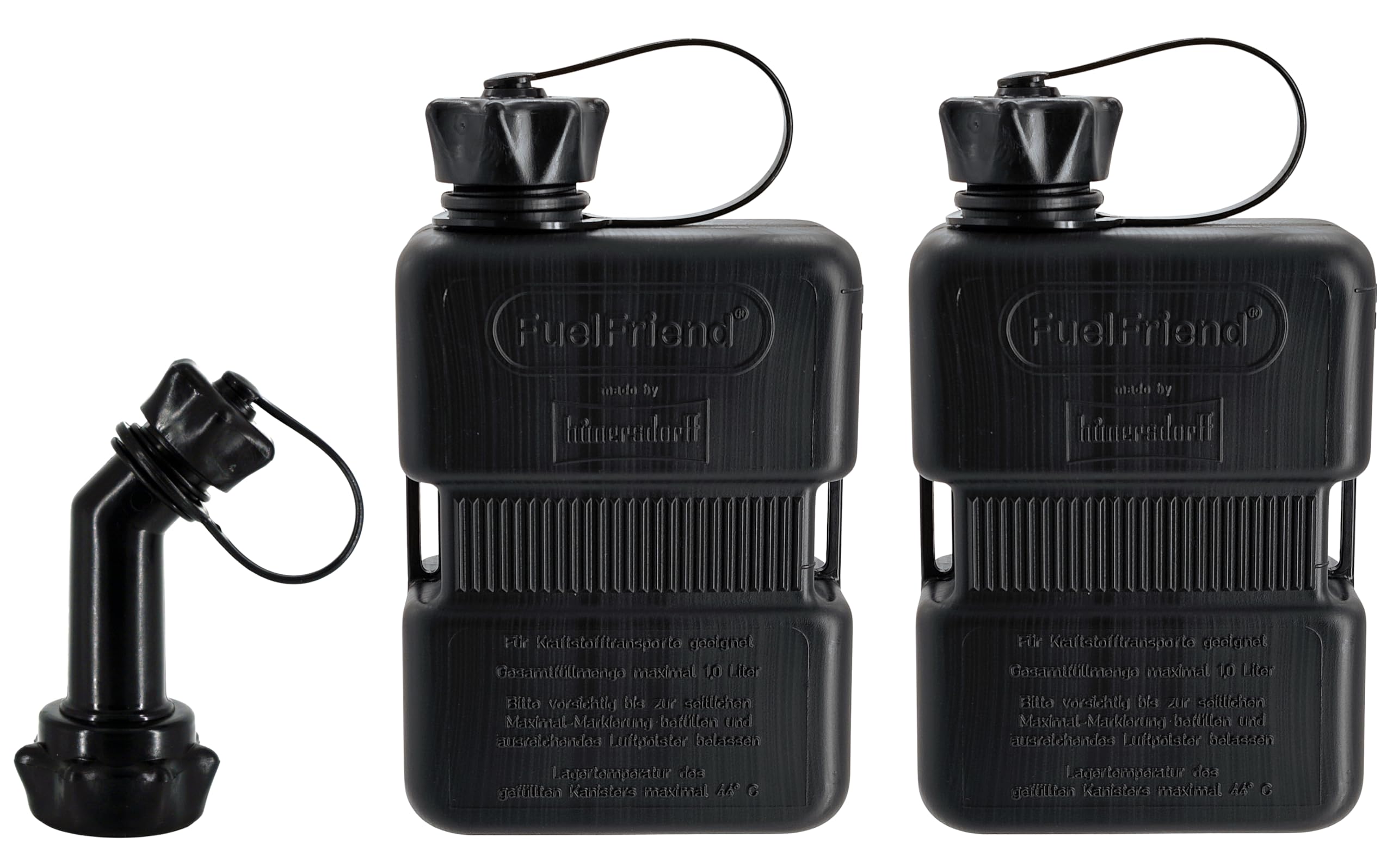 Fuelfriend Black Fuelfriend®-Plus Pure - Jerrycan 1.0 Liter + 1 Outlet Pipe Lockable - 2 Items - Perfect For Motorcycles, Cars And More