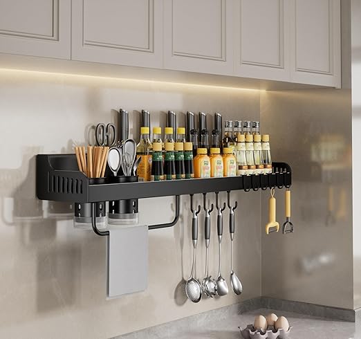 Amazon.com: Kitchen Utensil Rack Wall Mounted Spice Spice Rack with ...
