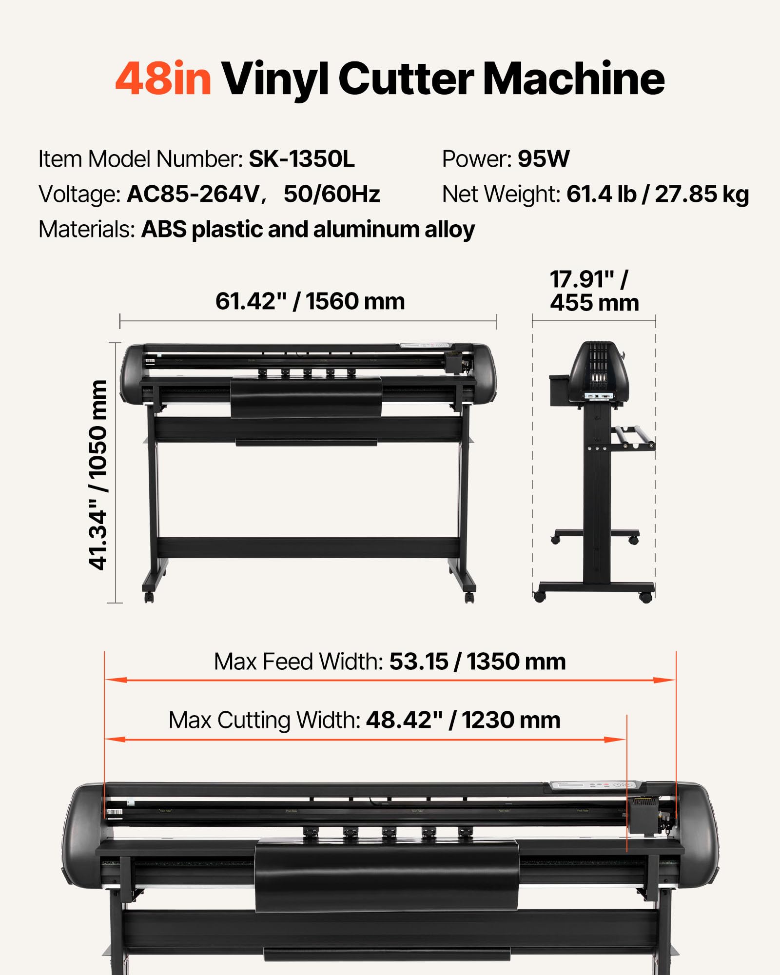 VEVOR Vinylschneidemaschine mit 135 cm max. Zufuhrbreite & Doppelklingen & LED-Anzeige, Plottermaschine Vinyl-Schneideplotter-Set mit Signmaster-Software, kompatibel mit Windows und macOS