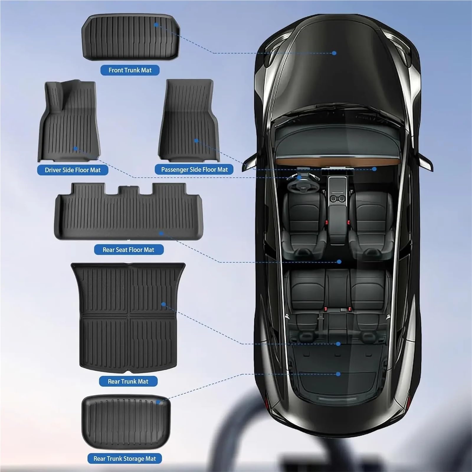 Dywaniki samochodowe Pasuje do Tesla Floor Mat Model Y 2021-2025 Model 3 Highland Car Trunk Mat Luggage Mat TPE Wodoodporna Antypoślizgowa Gumowe dywaniki samochodowe(M3 Highland 6pcs)