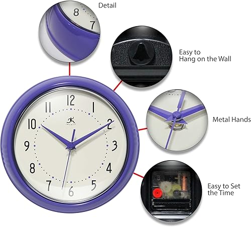 Miniatura 7 de Infinity Instruments LTD. Reloj de pared retro de 9 pulgadas, silencioso, sin tictac, moderno, de mediados de siglo, para cocina, comedor,