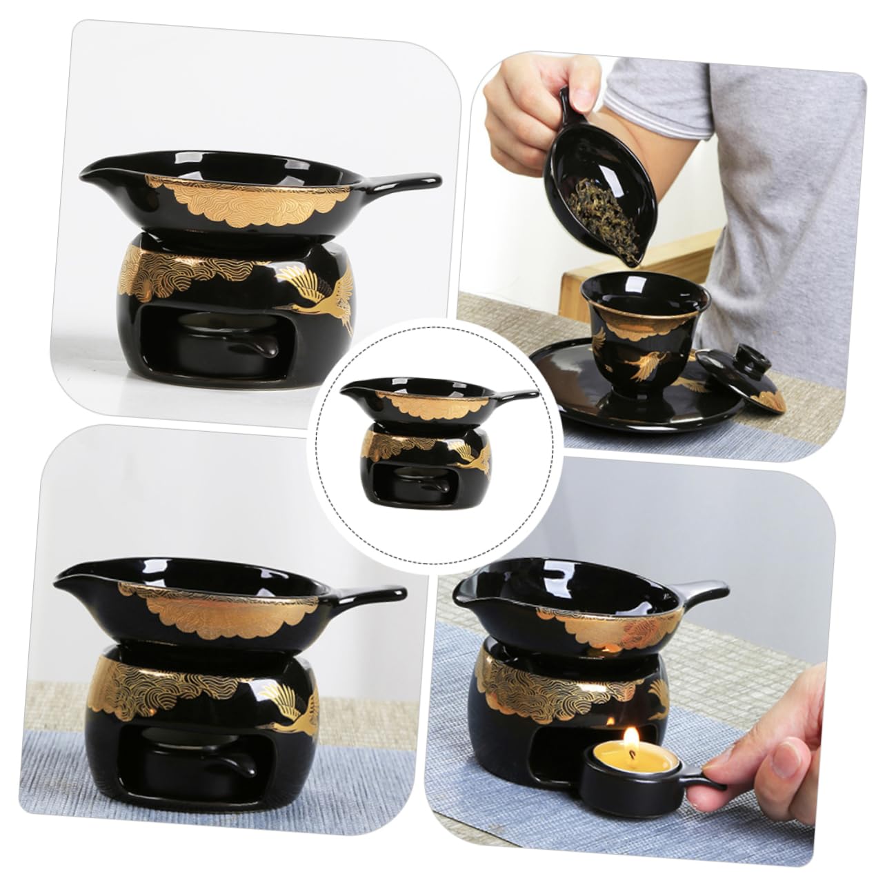 Tostador de Té Mini de Cerámica Negro, 1 Juego para Hogar | Despertador Único, Pieza Decorativa de Sobremesa, Horno de Té para Infusión