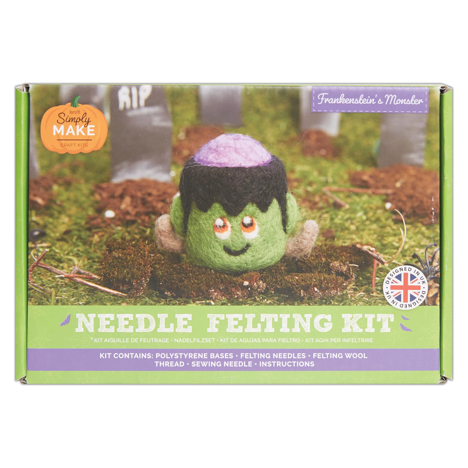Simply Make Needle Felting Kit Halloween Frankenstein's Monster, Including Wool, Needles, Tools, Beginners Needle Felting Craft Kits, Starter Hobby Craft, Decoration, Gift Hobbies Crafty Enthusiasts