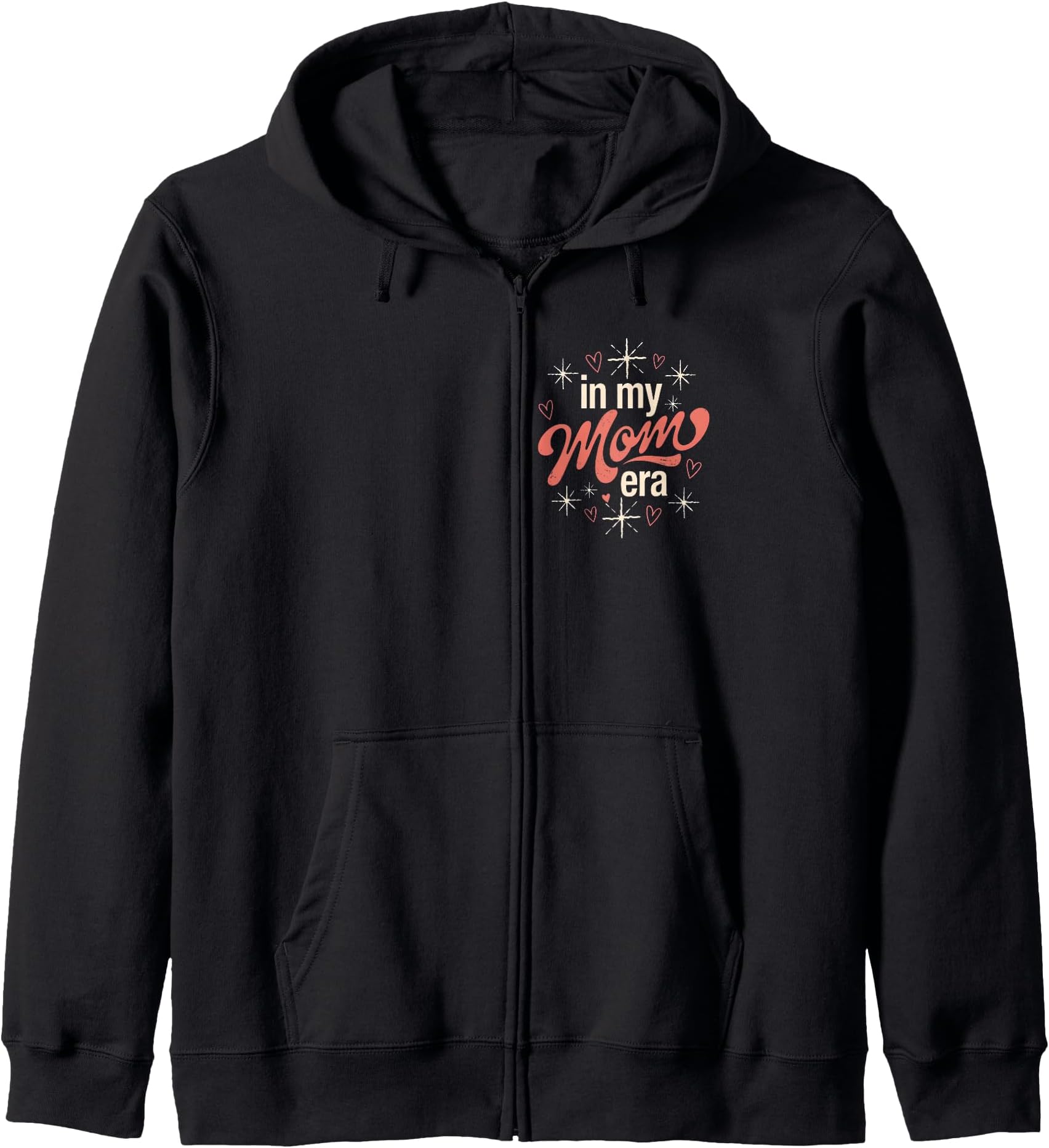 Mom Mode Retro Script Hearts Starburst Graphic Zip Hoodie