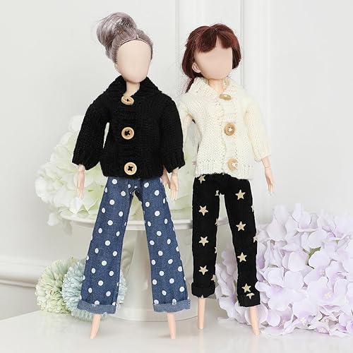 Miniatura 2 de Bencailor - Juego de 8 piezas de ropa de muñeca de 11.5 pulgadas, suéteres de algodón y pantalones de jean, accesorios para muñeca (cárdigan)