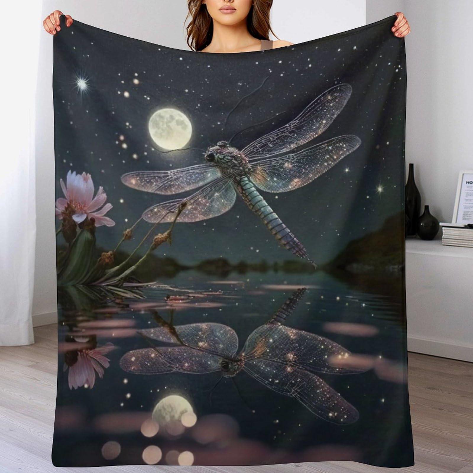 Couverture libellule légère anti-froid en polaire douce pour lit 130x180cm
