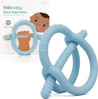 Frida Baby Get-A-Grip Teether: Secure Grip Silicone Teething Toy for 0-18 Months, BPA-Free Relief for Sore Gums, Blue