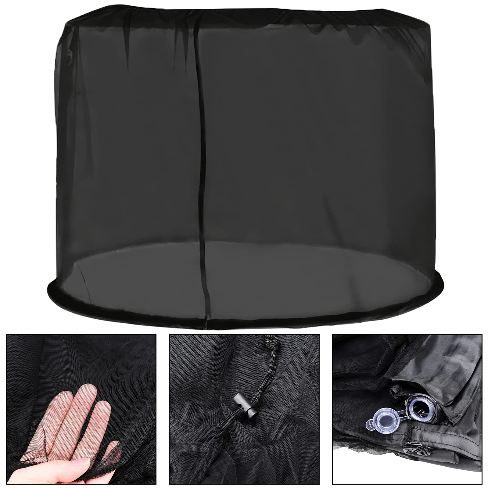 Filet de Parasol de Terrasse, avec Porte à Double Fermeture éclair, Filet en Maille de Polyester Universel pour Parasols de Table de marché Presque Extérieurs et Parapluie (Noir)