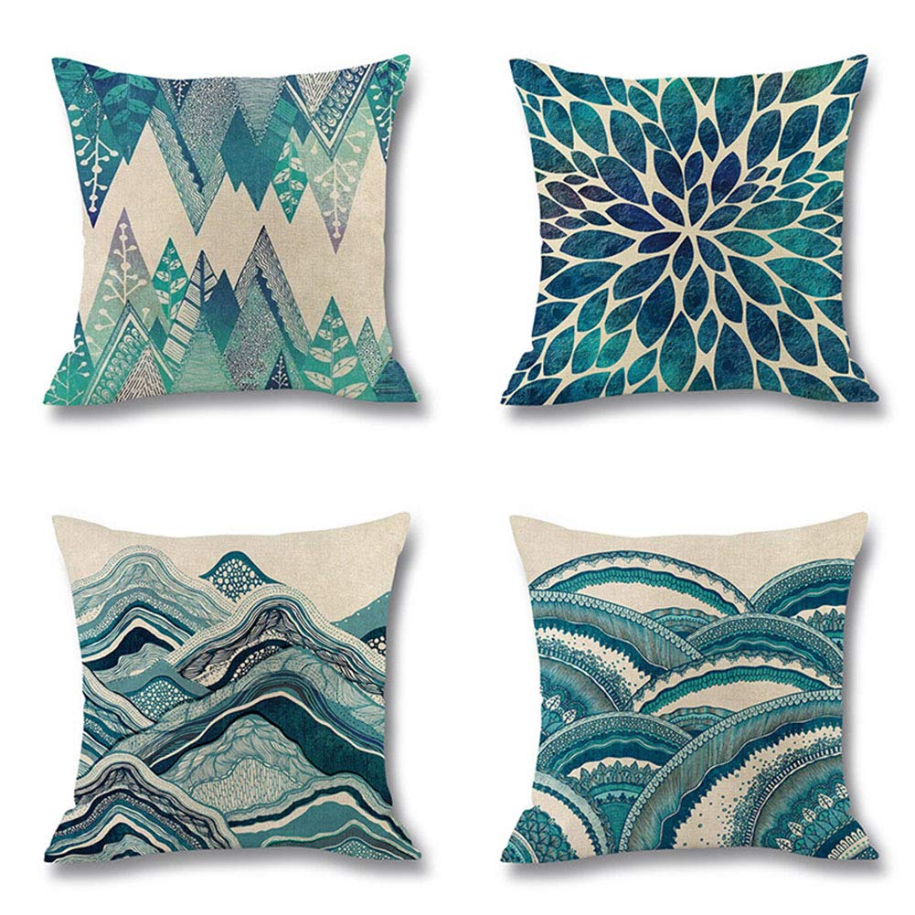 Coussin de style marine en lin océan pour canapé | Ensemble de 4 taies 45x45 cm