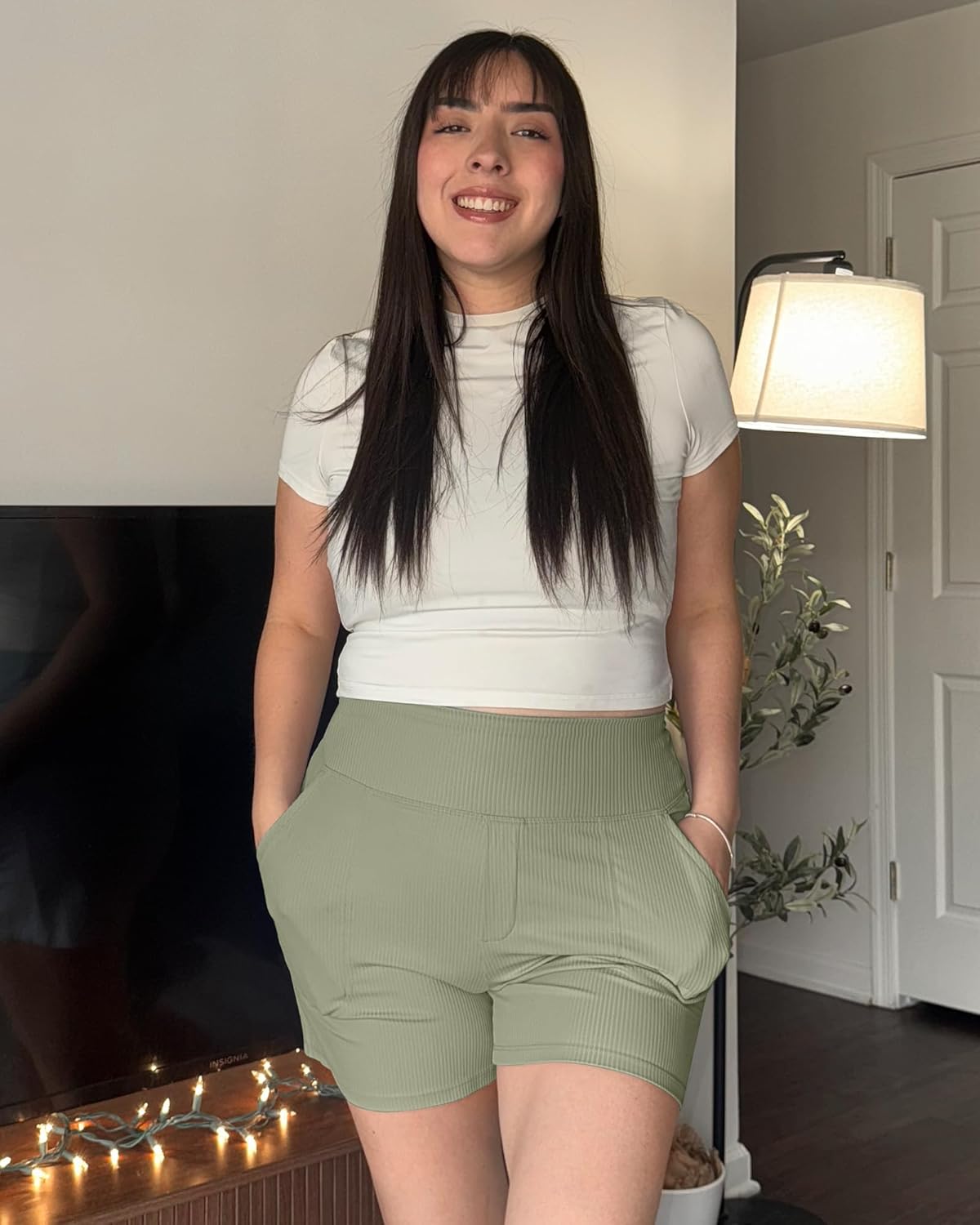 G4Free Comfy Ribbed Womens Shorts Dressy Casual High Waisted Athletic Lounge Trouser Shorts with Side Pockets - Image 3