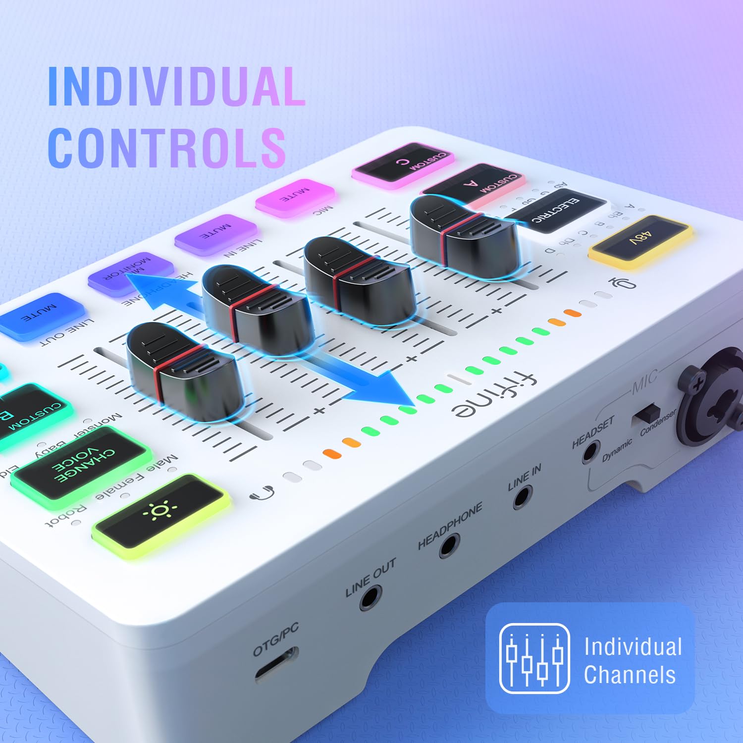 Mixer per DJ, Mixer USB con interfaccia Microfono a 4 canali/XLR/RGB, Mixer for Streaming di Podcast di Giochi AmpliGame SC3W(SC3W)