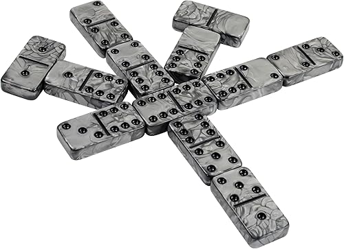 Miniatura 4 de Vovotuzzi Juego de 28 fichas de dominó para adultos y niños de 8 años en adelante para la noche de juegos de familia (gris)