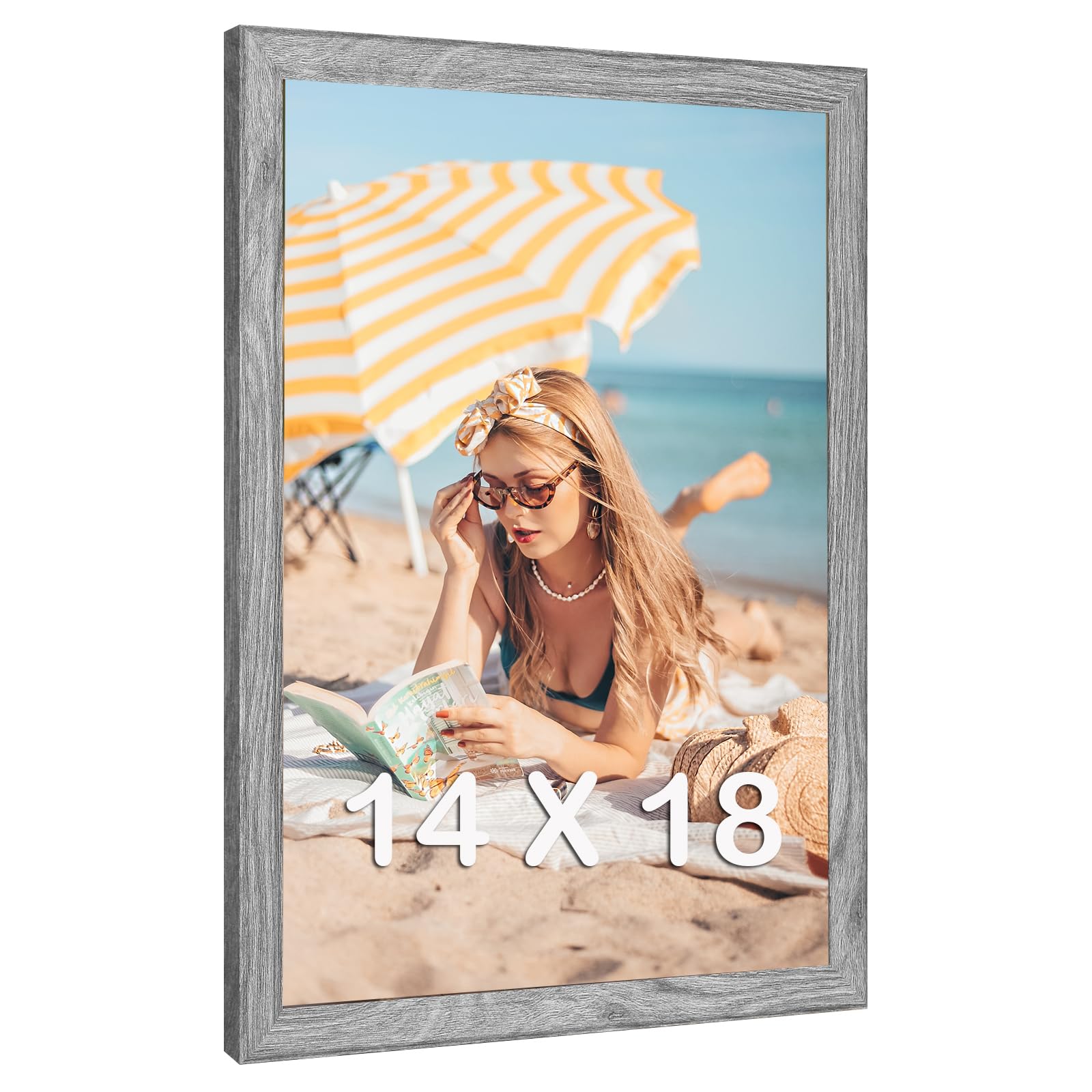 14x18 Wood Frame Gray, Rustic Natural Grey Wooden 18x14in Poster Picture Frame, Distressed 14 x 18inch Woodgrain Gallery Photo Frame with HD Plexiglass, Horizontal Vertical Wall Mounting Display 1pcs