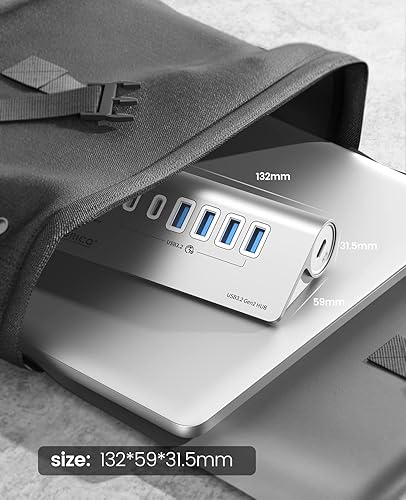 Miniatura 7 de ORICO 7 Port USB Hub 10Gbps, Aluminum USB 3.2 Gen 2 Hub, 6 USB 3.2 Data Ports, PD 60W Ports, 1.64Ft C to C Cable, USB Data Hub for Laptop