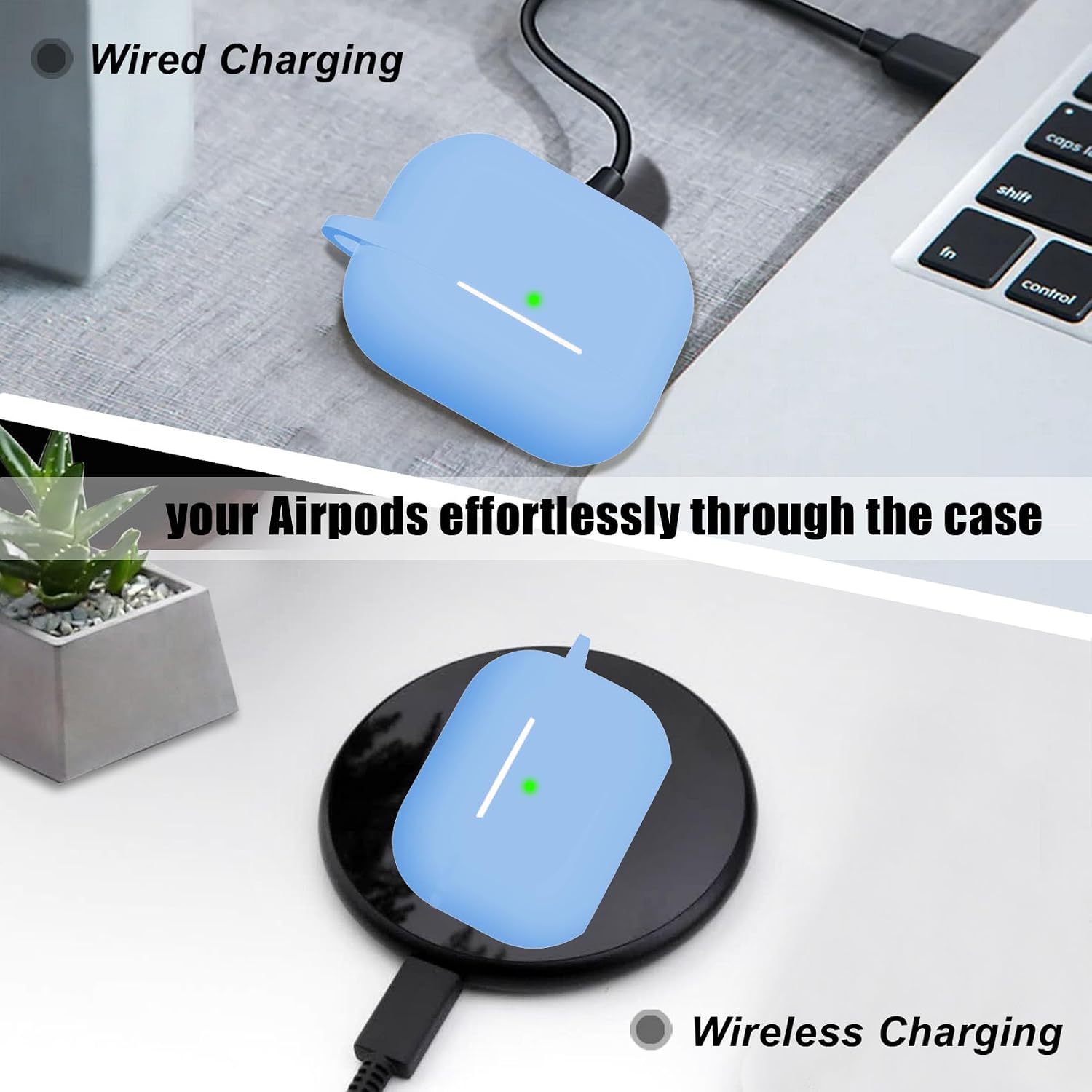for Airpods pro 2 Case Cover, Men Women with Carabiner for airpods pro 2nd Generation Charging Case - Sky Blue image 5