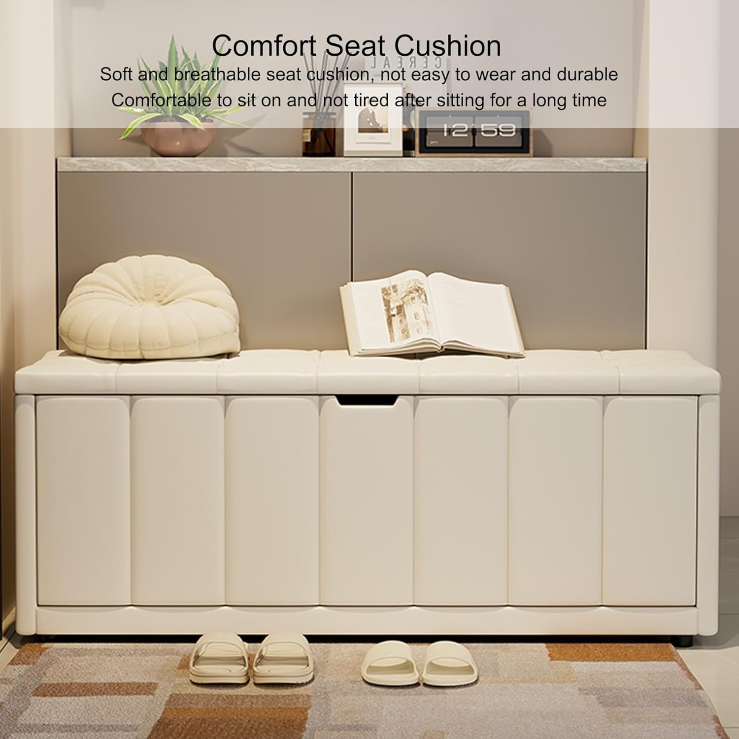 Entryway Shoe Storage Bench with Padded Seat and Hidden Storage Shoe Rack Organizer for Front Door Entrance Living Room Balcony Hallway (White 39.37in)
