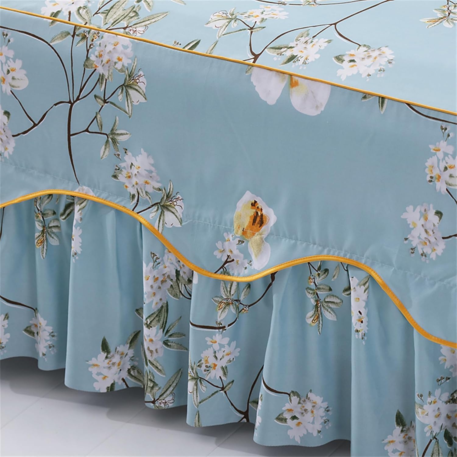 Jedwabiście gładka Kompletna falbanka na łóżko z drapowaną falbaną, kolekcja Home Decor(Floral,150x200cm)