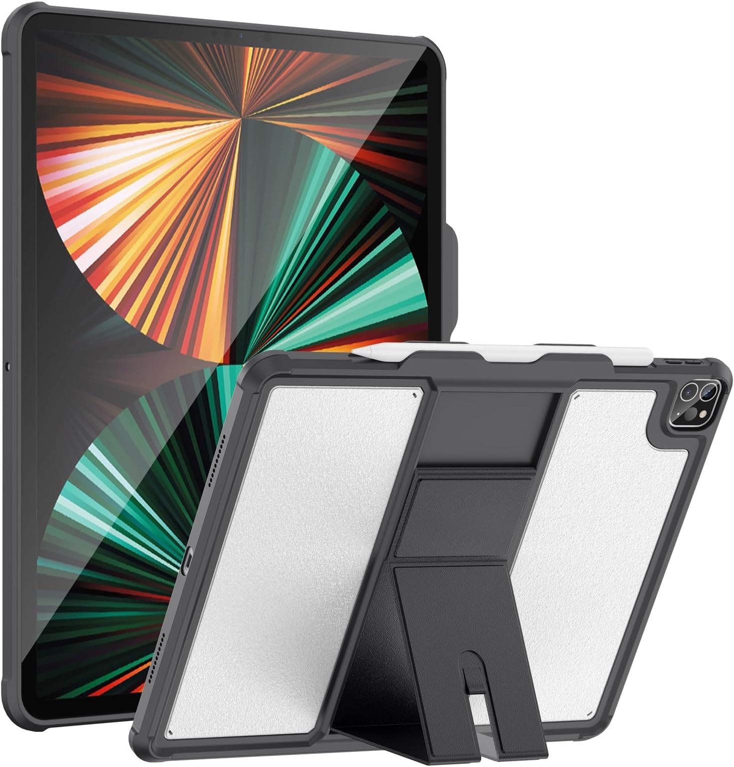 Soke New iPad Pro 12.9 2022 2021 Case 6th 5th Generation with Pencil Holder(NOT Support Pencil Charging), Soft TPU Bumper Protection, Translucent Frosted Back Cover for iPad Pro 12.9" Inch,New Black