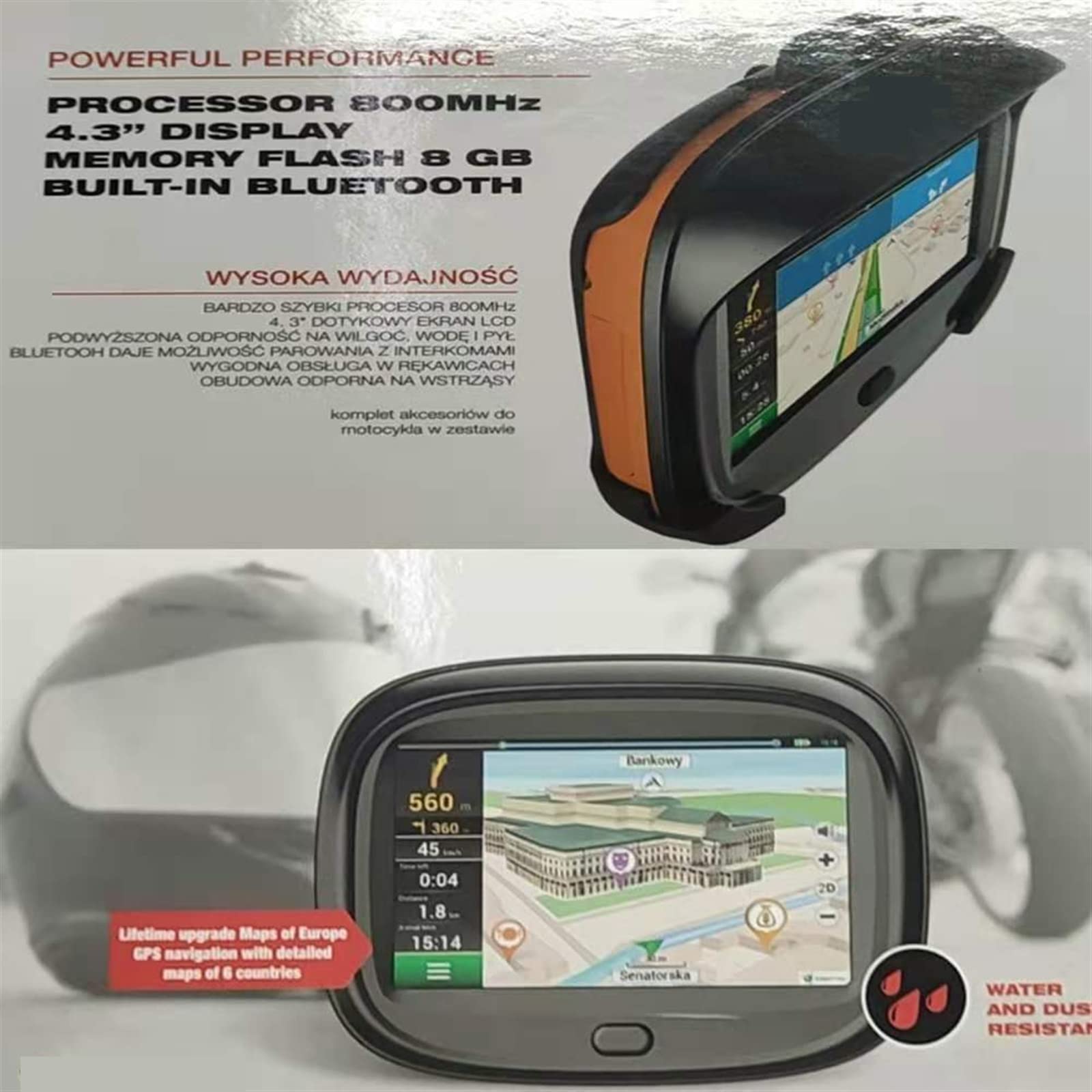 Sistema de navegación GPS for Motocicleta de 4,3 Pulgadas 8GB con Mapa Completo de Europa Kit de Monitor retrovisor