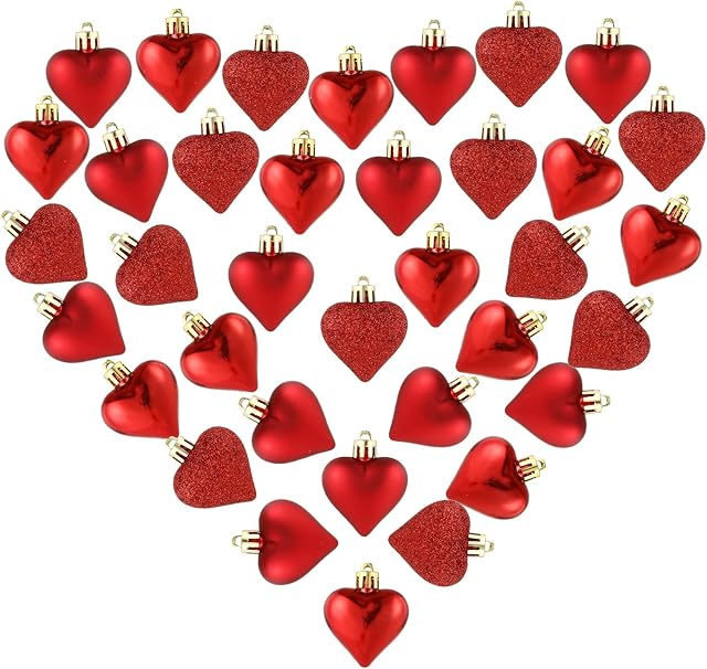 Naler 36pcs Heart Shaped Baubles Hanging Ornaments Balls Wedding Decorative Baubles Pendants for Valentines Day Decorations Wedding and Home Decorations