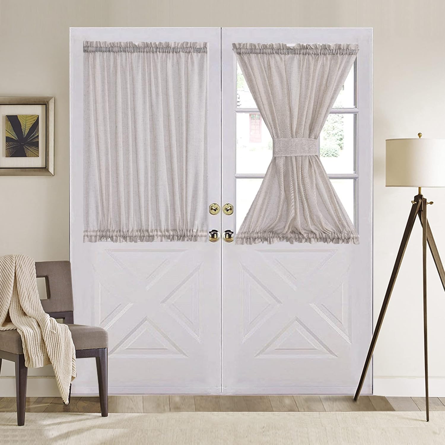 Amazon Com Home Brilliant Premium Soft Linen Sheer Curtain Window Treatment Drapes For Living Room Kitchen Rod Pocket With Tie Backs 54 X 40 Inch Home Kitchen