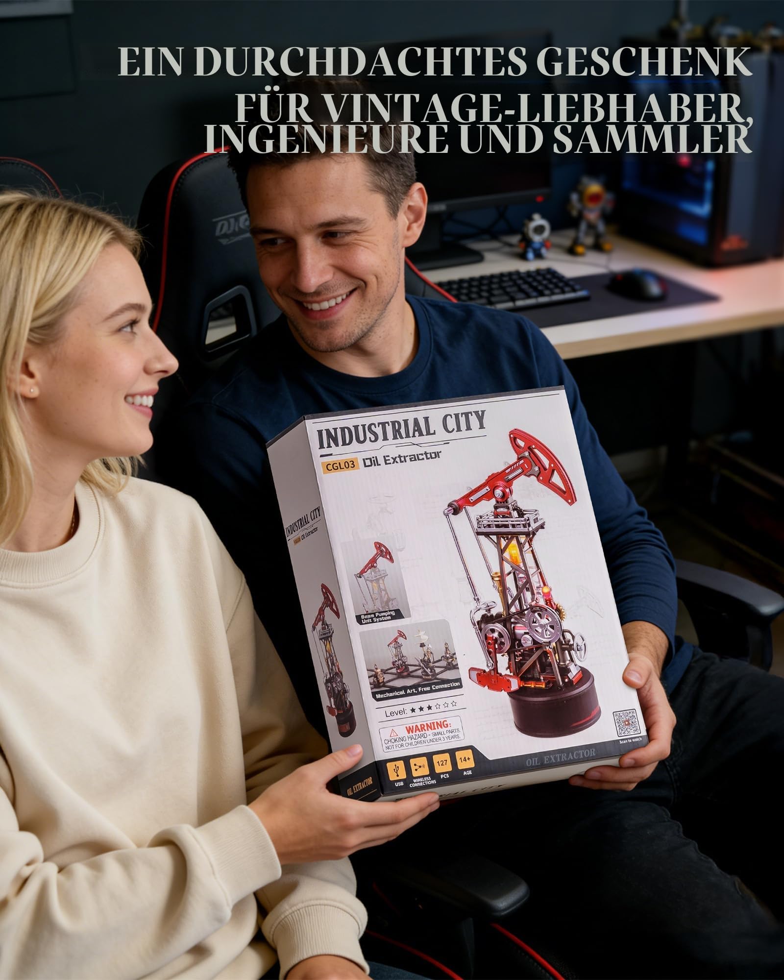 ROBOTIME 3D-Puzzle für Erwachsene, Ölpumpen-Modell – DIY mechanisches Bauset mit Licht & Bewegung, Ingenieurmodell aus PVC, Geschenk für Sammler und STEM-Enthusiasten, CGL03