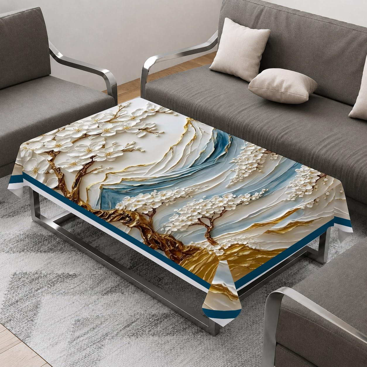 7D Printed Velvet Table Cover 4-Seater Size-36X57 (White) | Velvet Table Cover,Premium Design, Attractive Design Table Cover-image-11