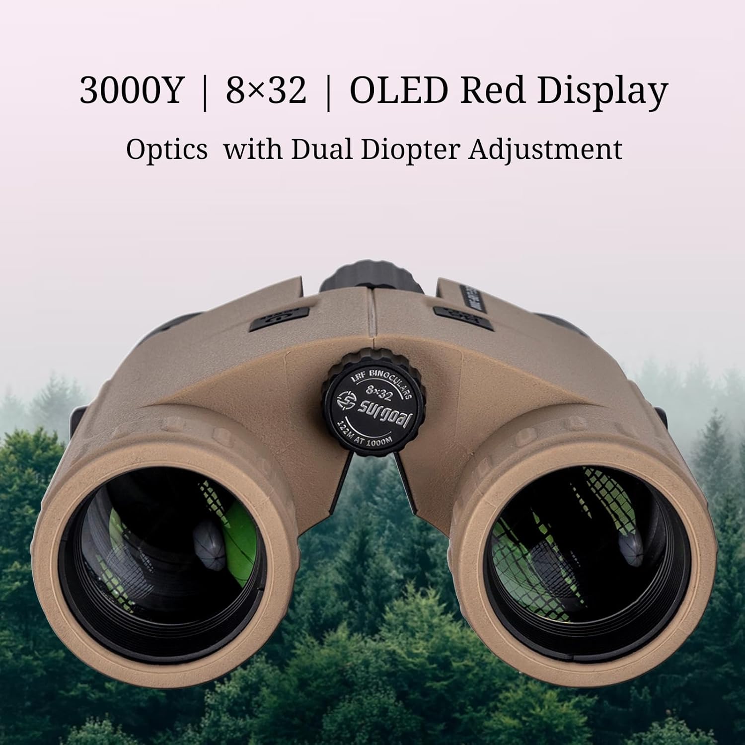 8x32 Laser Rangefinder Binoculars 3000 Yards, OLED Red Display, Angle Compensated, IPX4 Waterproof Hunting Range Finder with 1/4” Thread for Tripod Mount