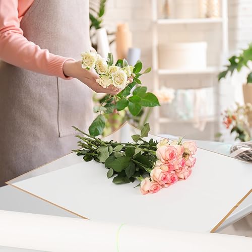 Miniatura 5 de 40 hojas de papel de regalo de flores con borde dorado con tarjetas, papel de regalo de ramo blanco, papel de regalo floral hermético, suministros