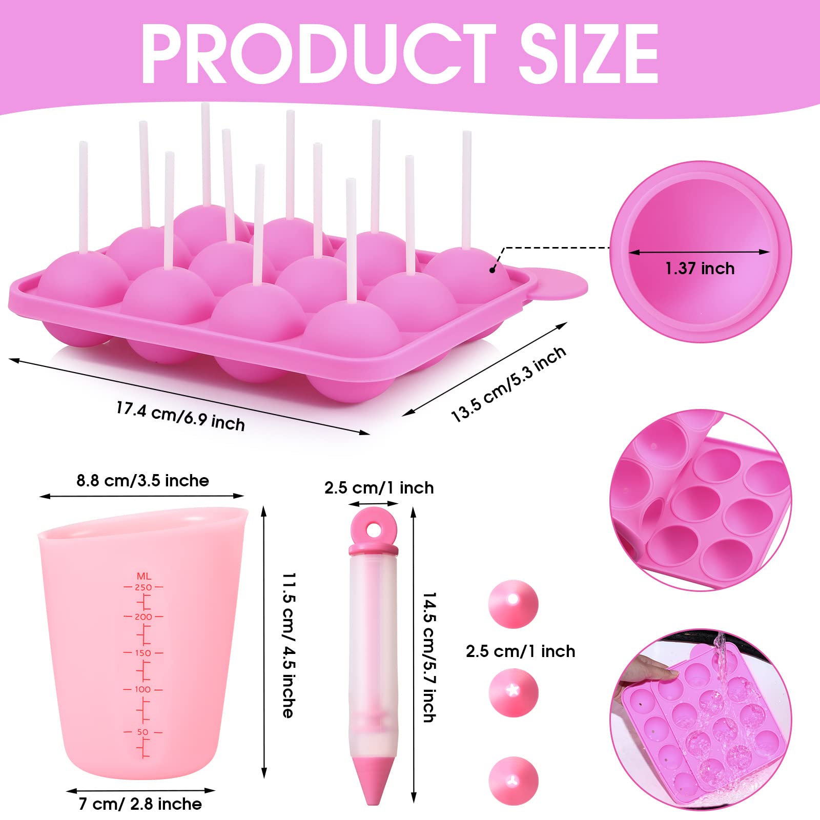 Juego de moldes de silicona de 12 agujeros con palitos de piruleta, soporte para paletas acrílicas de 15 agujeros, taza medidora, bolígrafo decorativo, 4 puntas de tubería, bolsillos planos, lazos 3