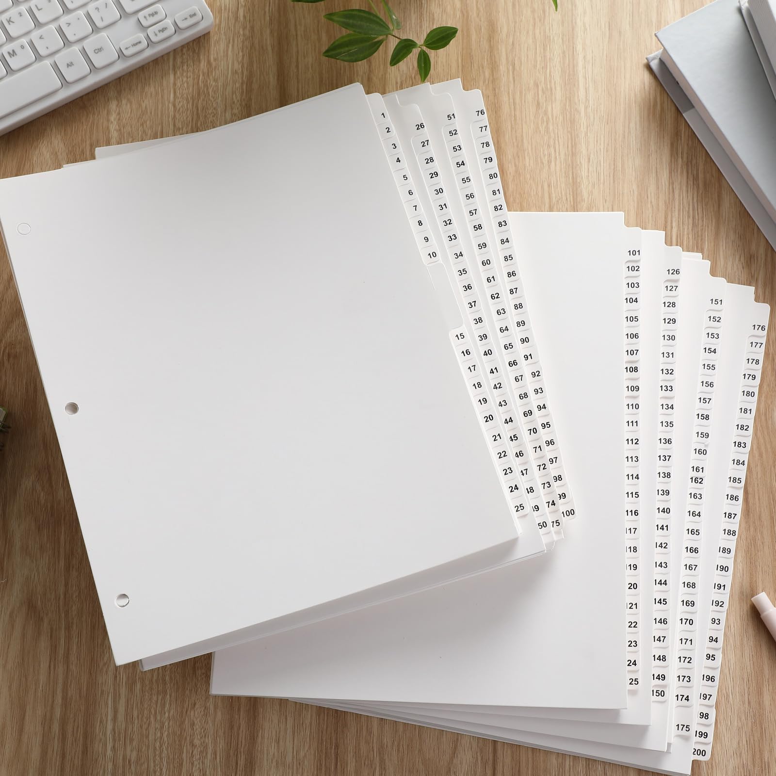 Yeaqee Divisori numerati a 3 fori, per raccoglitori a 3 fori, con linguette divisori di carta per raccoglitori a 3 anelli, divisori bianchi per quaderni di file da 20,5 x 27,9 cm (1-200)