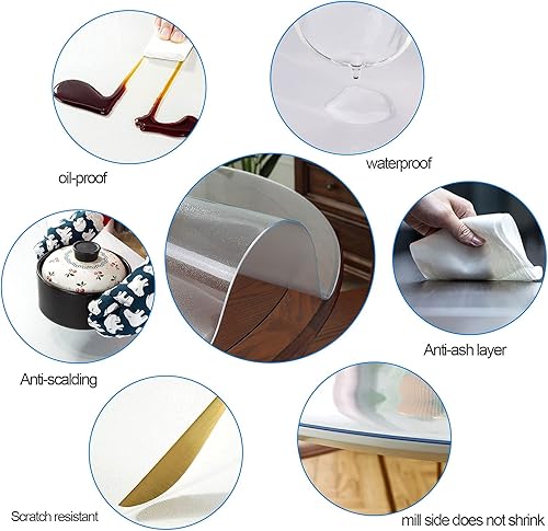 Miniatura 3 de Protector de mesa de PVC esmerilado de 0.079in de grosor, para mantel redondo de plástico, antideslizante, transparente, para cubiertas de mesa de
