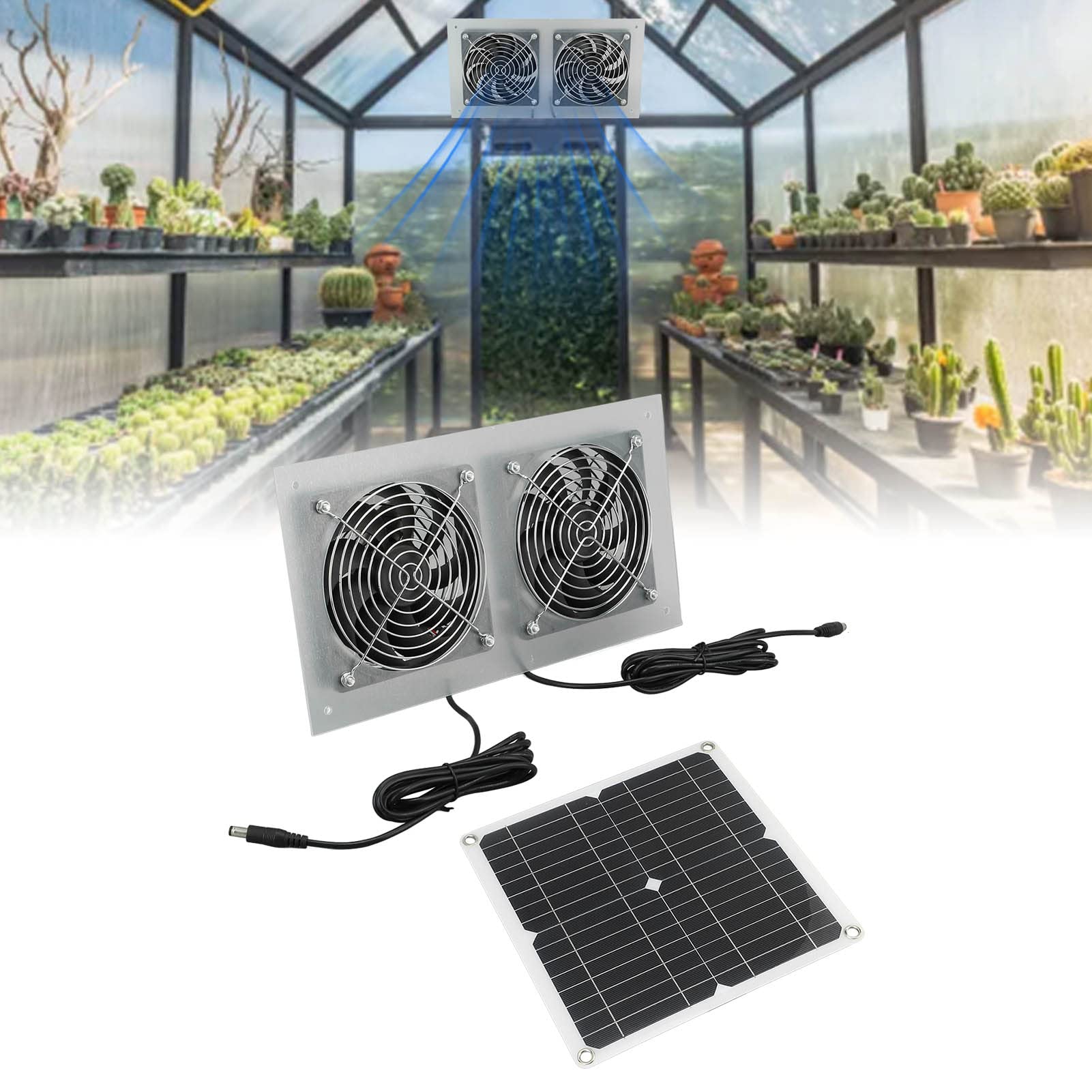 Solarpanel-Set mit zwei Ventilatoren für Gartenhäuser, Fenster für Haustiere, leiser Motor und wasserdicht IP65, ideal für Belüftung und Kontrolle