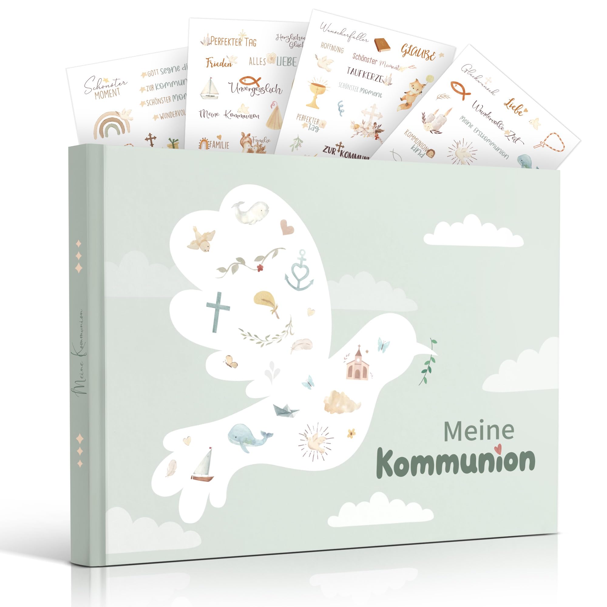 Legezon Meine Kommunion - Erinnerungsbuch zur Kommunion - Schöne Erinnerungen - Kommunionsgeschenk für Jungen und Mädchen - Personalisiertes Erinnerungsbuch - 72 Seiten (Fliegende weiße Tauben)