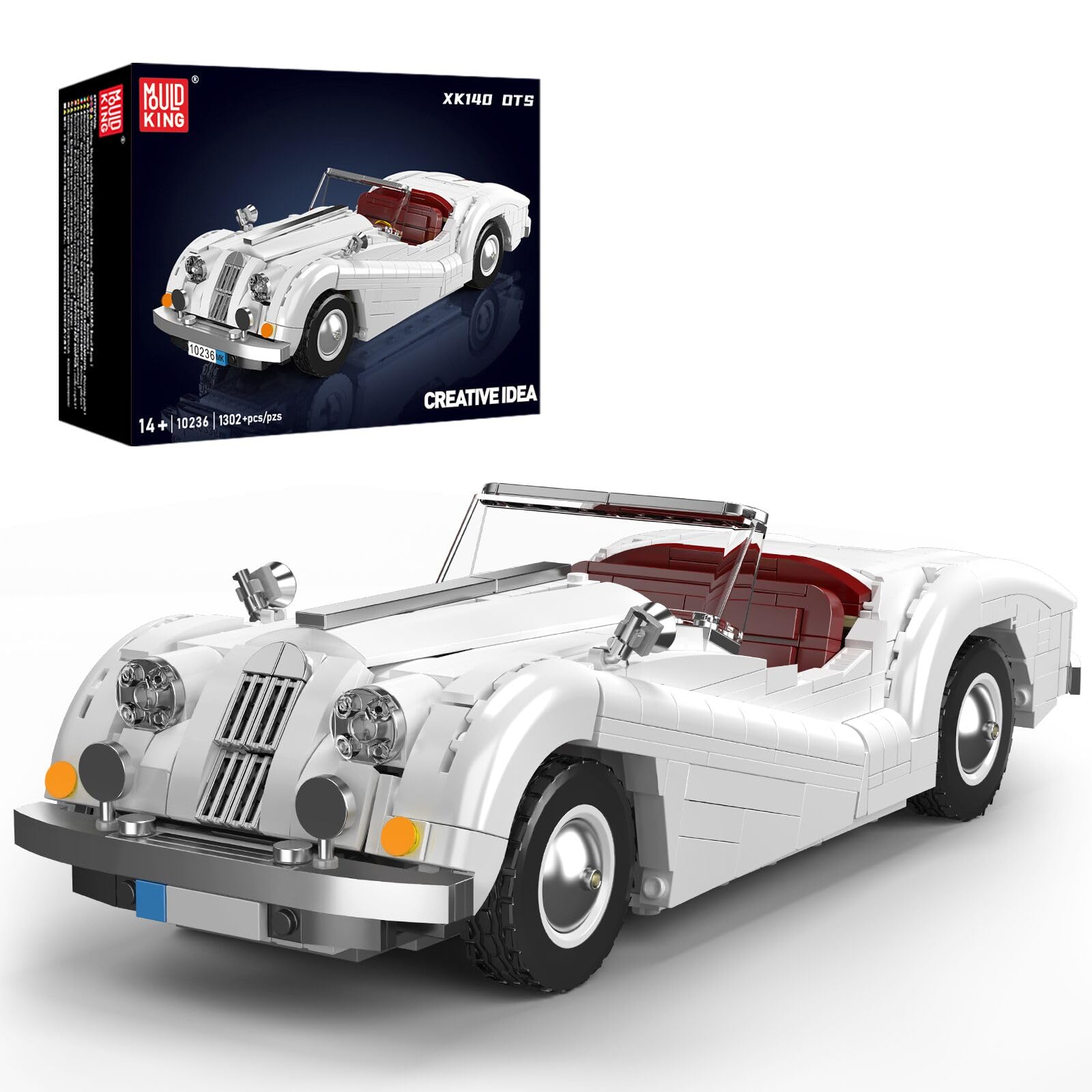 Mould King 10236 Technik Sportwagen Baustein Set – 1302 Teile, kreatives Oldtimer Auto Modell, für Jugendliche und Erwachsene 14+ (Statische Version)