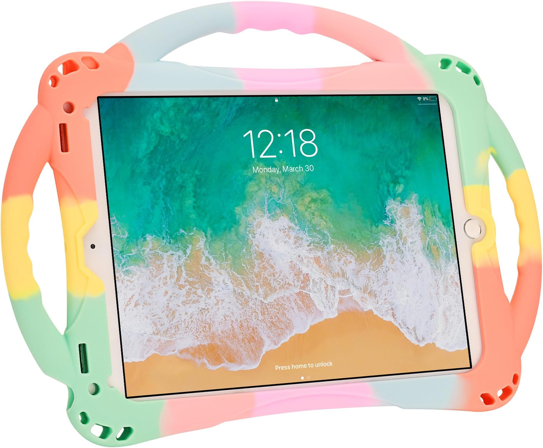Adocham Kids iPad 9.7 inch 2018/2017 Case with Stand Handle and Strap, Lightweight Shockproof Silicone Kid Cover for iPad Air/Air 2 (Rainbow)